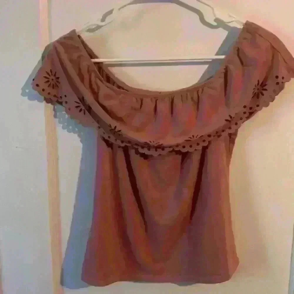 Charlotte Russe Ribbed Pink Off Shoulder Top